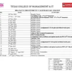 BBA academic calendar for Fall 2024/25 at Texas College of Management and IT
